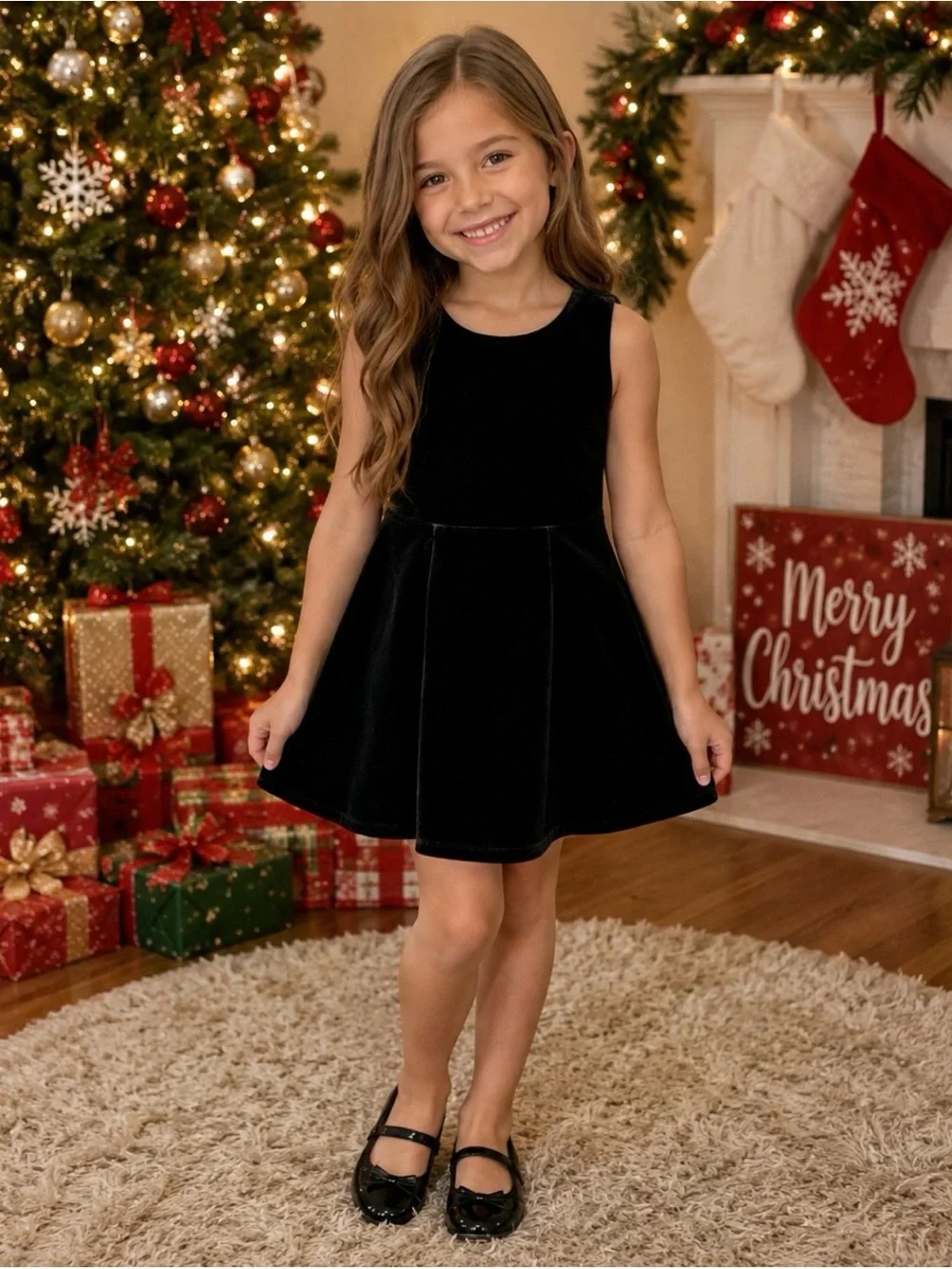 Exhilaration Girls Black Velvet Holiday Christmas  Dress
